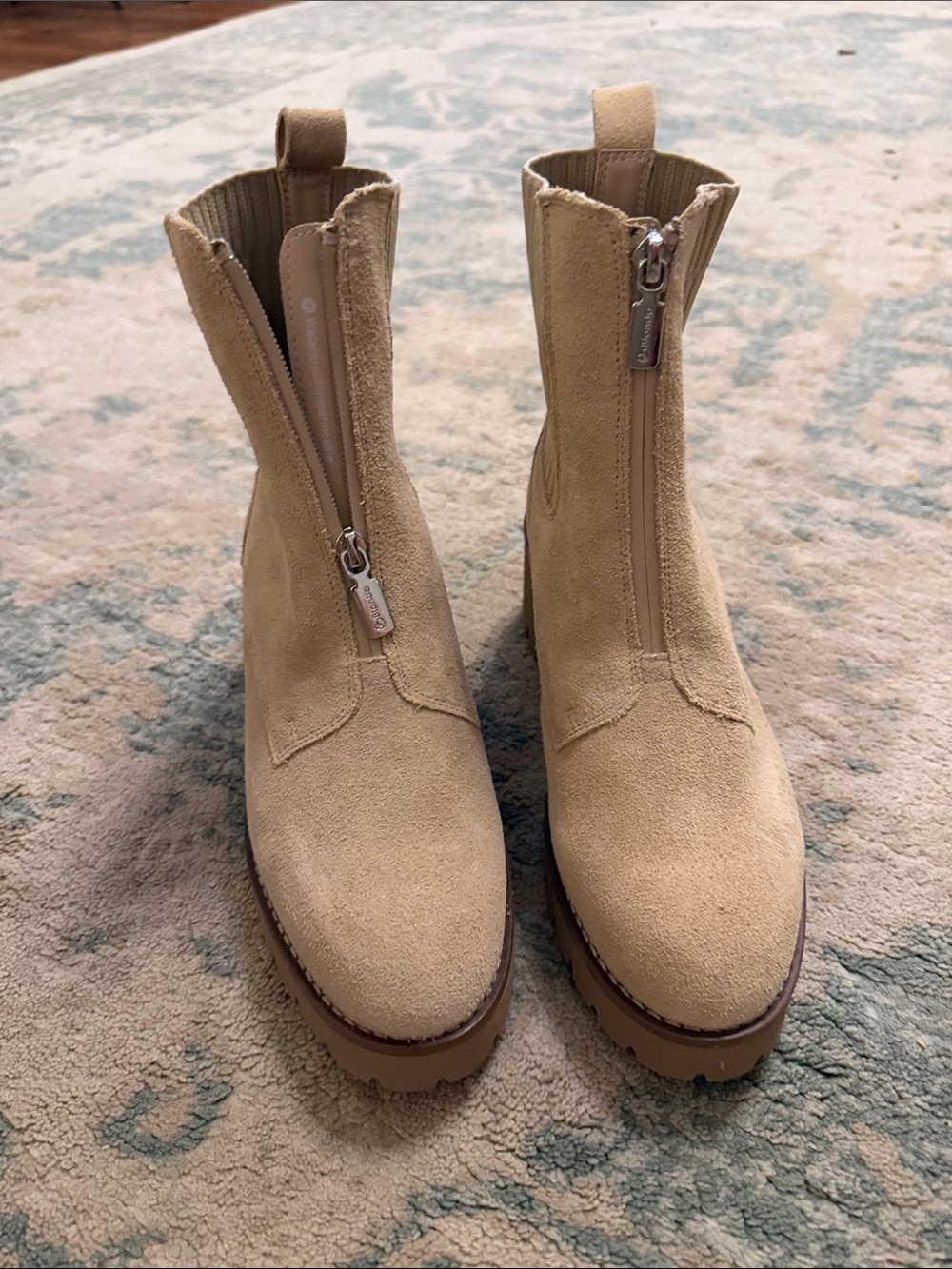 Blondo Light Beige Suede Lug-Sole Chelsea Booties - Picture 2 of 3